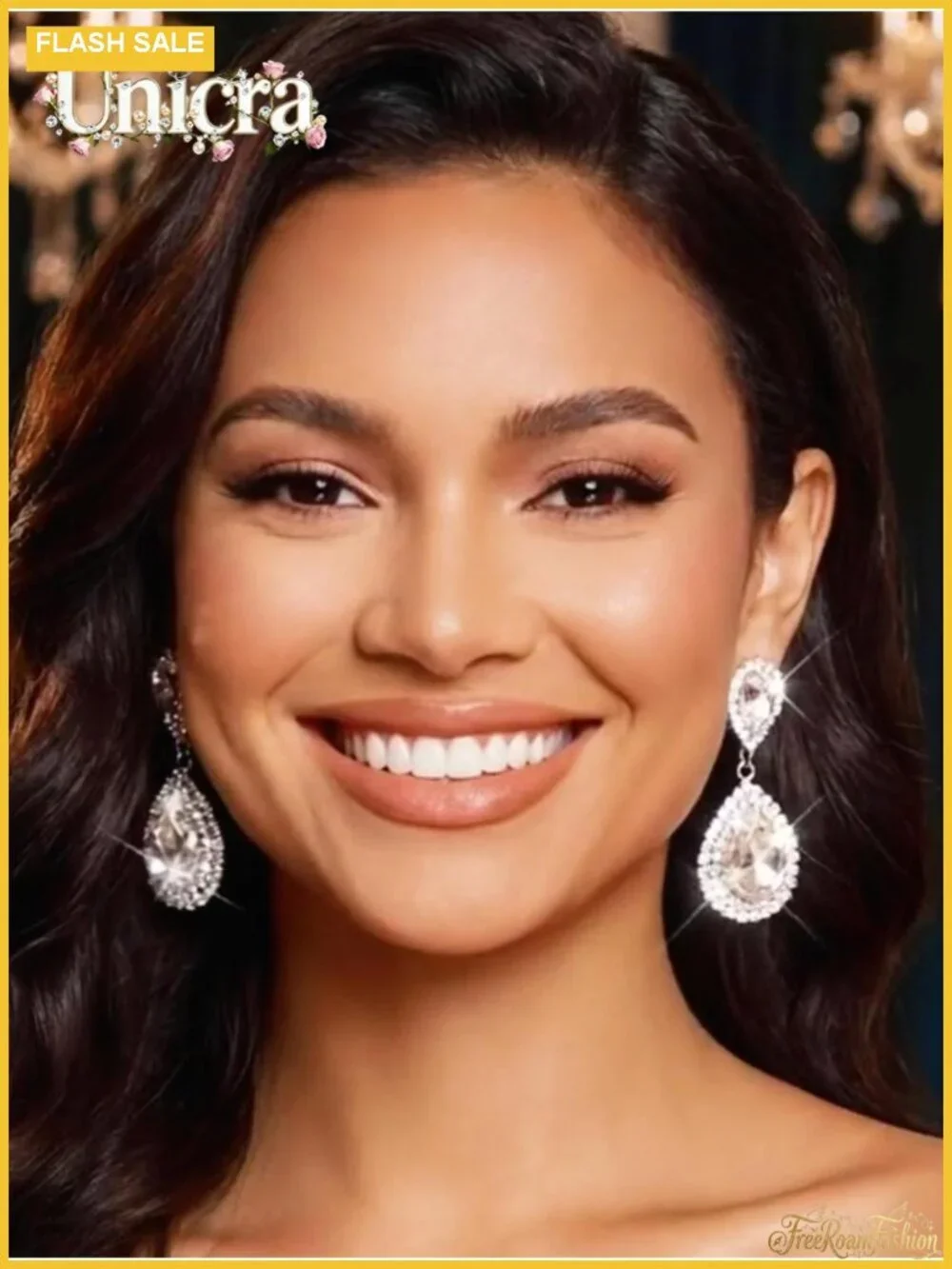 Rhinestone Teardrop Dangle Earrings Crystal Wedding Bridal Drop 1.77